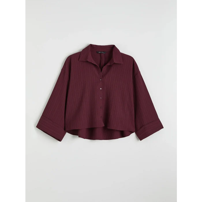 LCW Vision Bordo Çizgili Oversize Kadın Gömlek