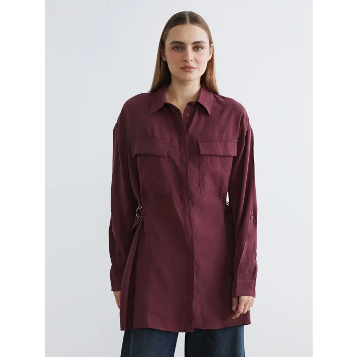 LCW EVERYDAY Bordo Modal Karışımlı Büzgülü Kadın Gömlek Tunik