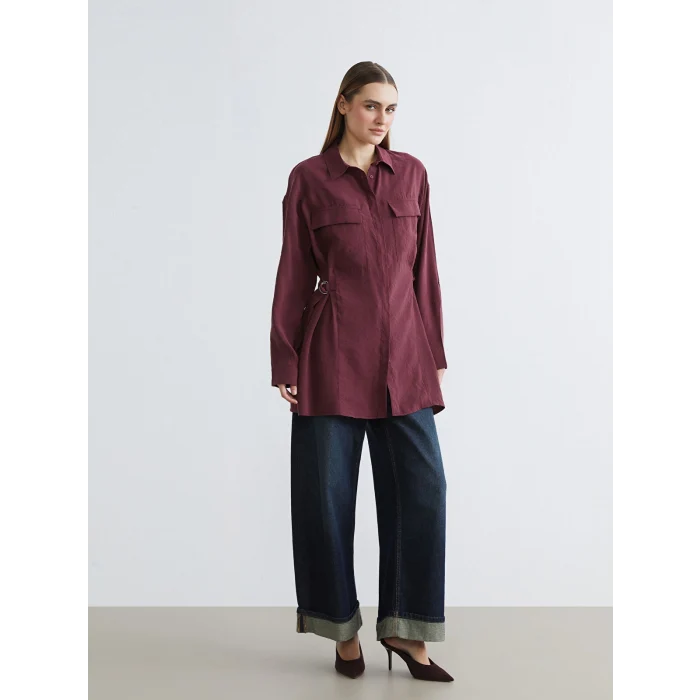 LCW EVERYDAY Bordo Modal Karışımlı Büzgülü Kadın Gömlek Tunik