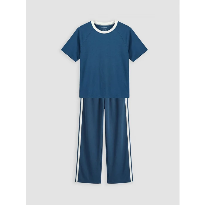 LCW Kids İndigo Bisiklet Yaka Kız Çocuk Tişört ve Eşofman Altı