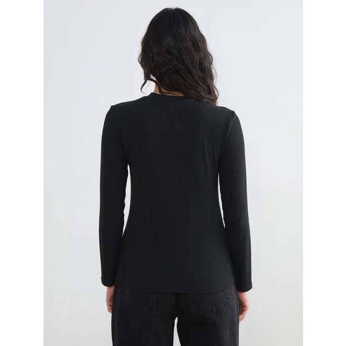 LCW Modest Siyah Bisiklet Yaka Taşlı Kadın Tişört