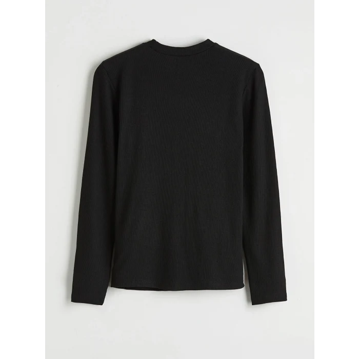 LCW Modest Siyah Bisiklet Yaka Taşlı Kadın Tişört