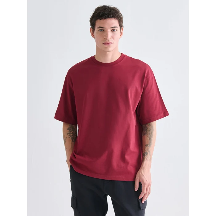 XSIDE Bordo Bisiklet Yaka Penye Erkek Tişört