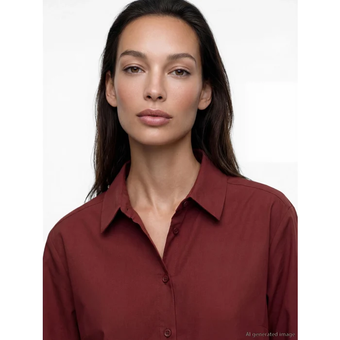 LCW EVERYDAY Bordo Poplin Kadın Gömlek