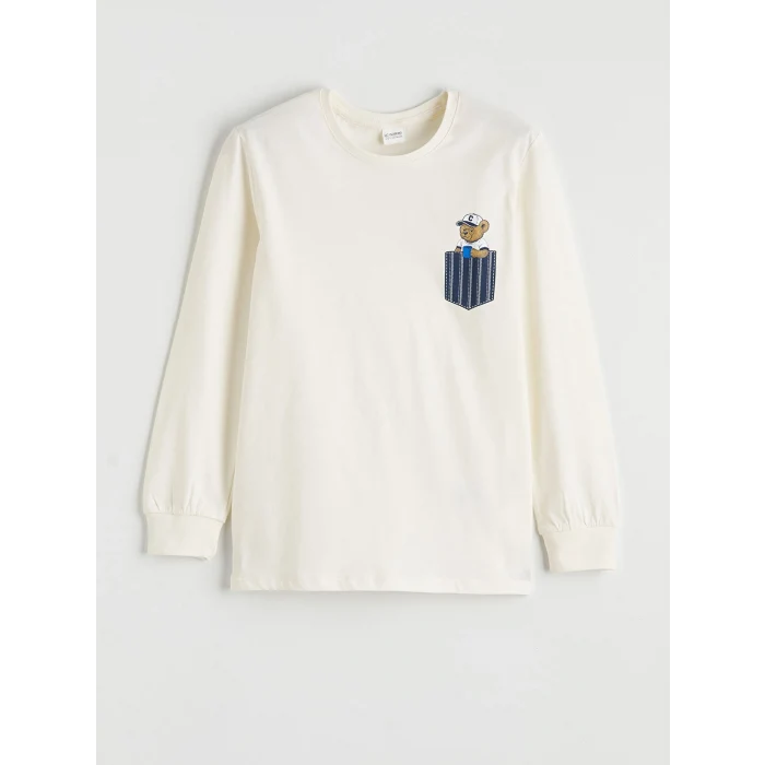 LCW Kids Ekru Baskılı Bisiklet Yaka Erkek Çocuk Pijama Takımı