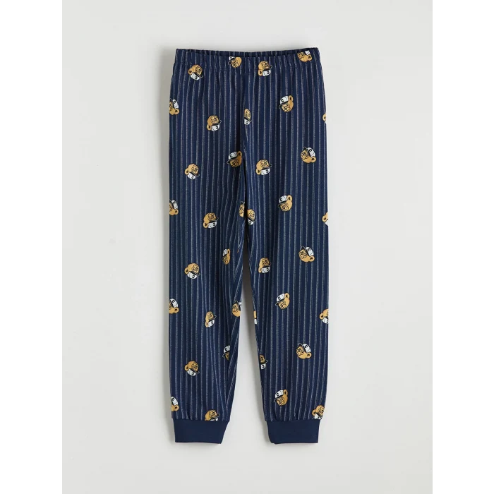 LCW Kids Ekru Baskılı Bisiklet Yaka Erkek Çocuk Pijama Takımı