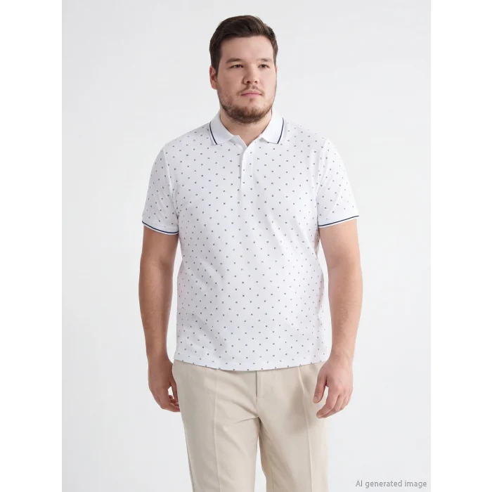 LCWAIKIKI Classic Beyaz Desenli Standart Fit Erkek Polo Yaka Tişört