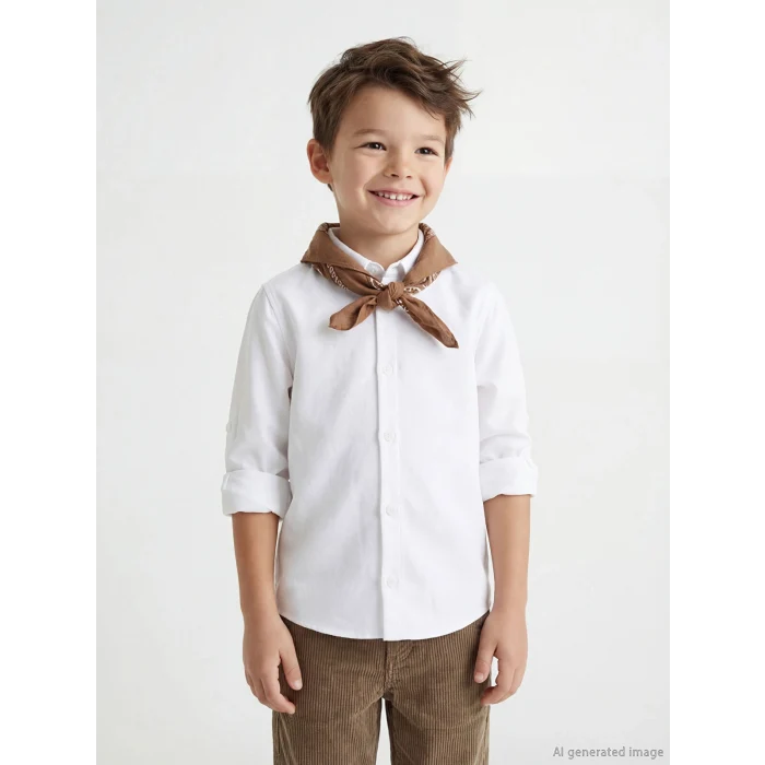 LCW Kids Beyaz Basic Uzun Kollu Erkek Çocuk Gömlek
