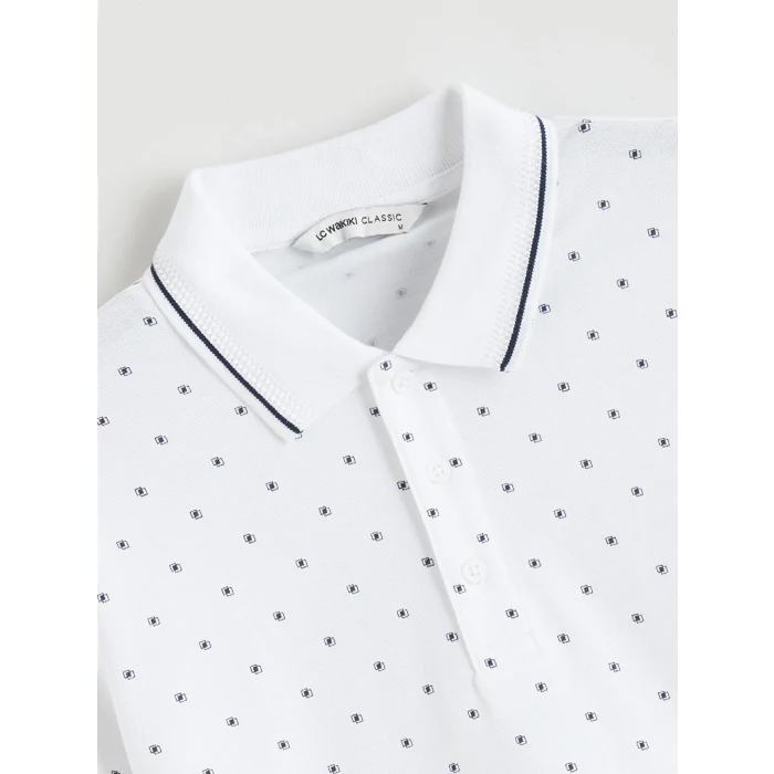 LCWAIKIKI Classic Beyaz Desenli Standart Fit Erkek Polo Yaka Tişört
