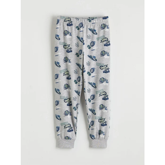 LCW Kids Mavi Baskılı Bisiklet Yaka Erkek Çocuk Pijama Takımı