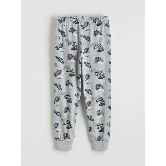 LCW Kids Mavi Baskılı Bisiklet Yaka Erkek Çocuk Pijama Takımı