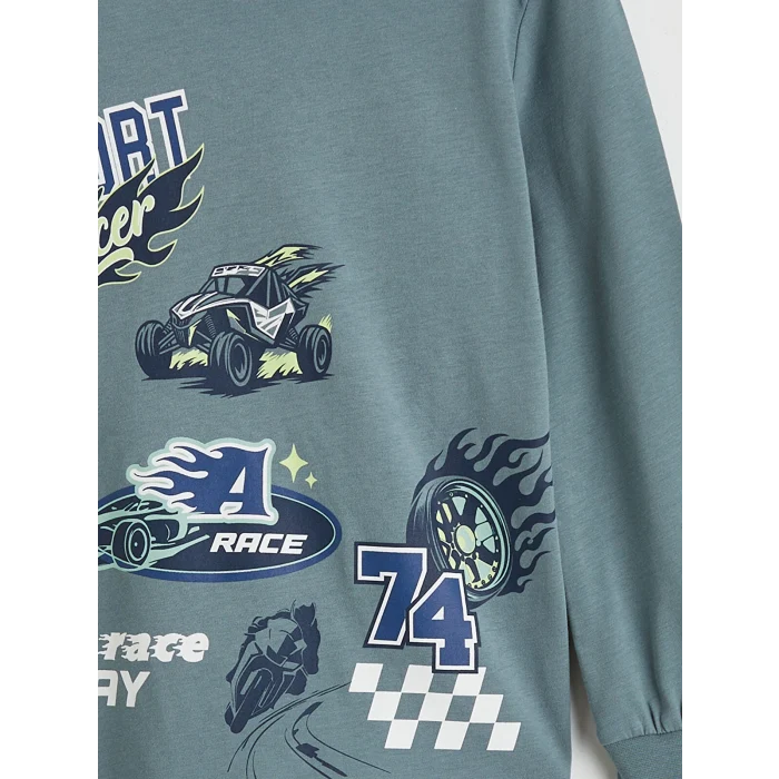 LCW Kids Mavi Baskılı Bisiklet Yaka Erkek Çocuk Pijama Takımı