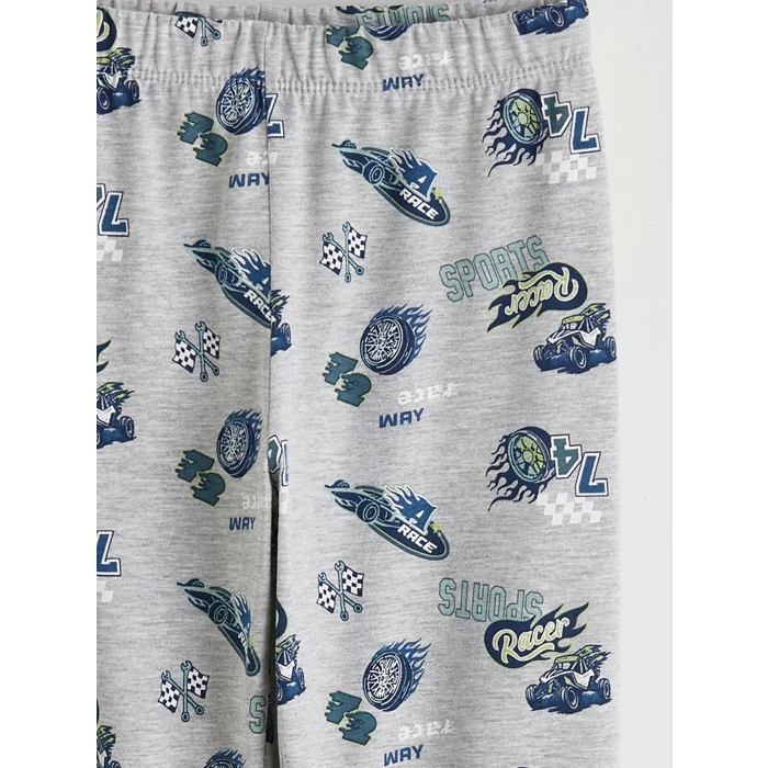 LCW Kids Mavi Baskılı Bisiklet Yaka Erkek Çocuk Pijama Takımı