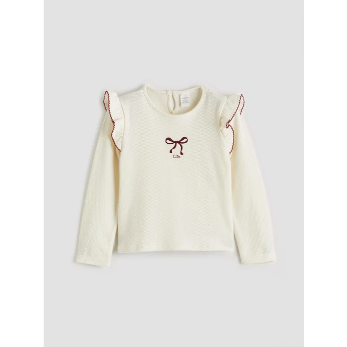 LCW Kids Ekru Fiyonk Detaylı Kız Çocuk Bluz Şort Etek ve Külotlu Çorap