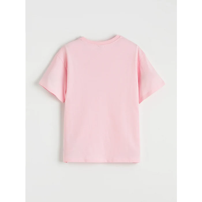 LCW Kids Pembe Bisiklet Yaka Nakış Detaylı Kız Çocuk Tişört