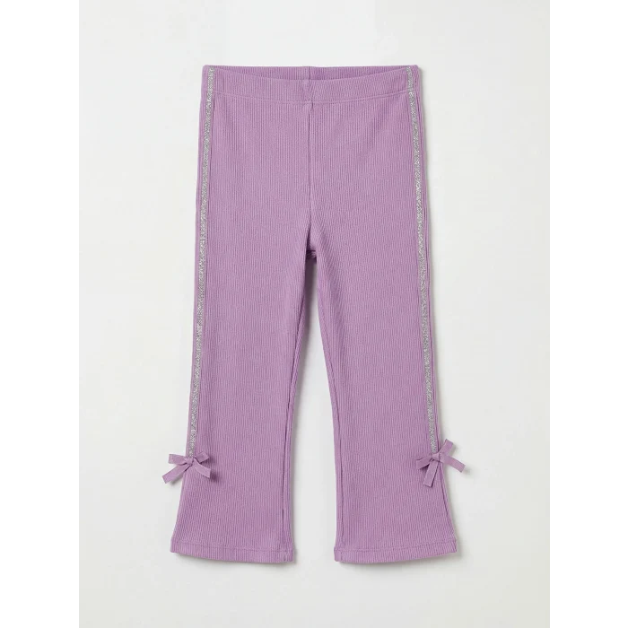 LCW Kids Lila Paçası Fiyonklu Yan Şeritli Kız Çocuk Fitilli Tayt