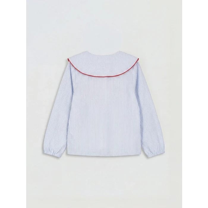 LCW Kids Mavi Bebe Yaka Nakışlı Kız Çocuk Gömlek