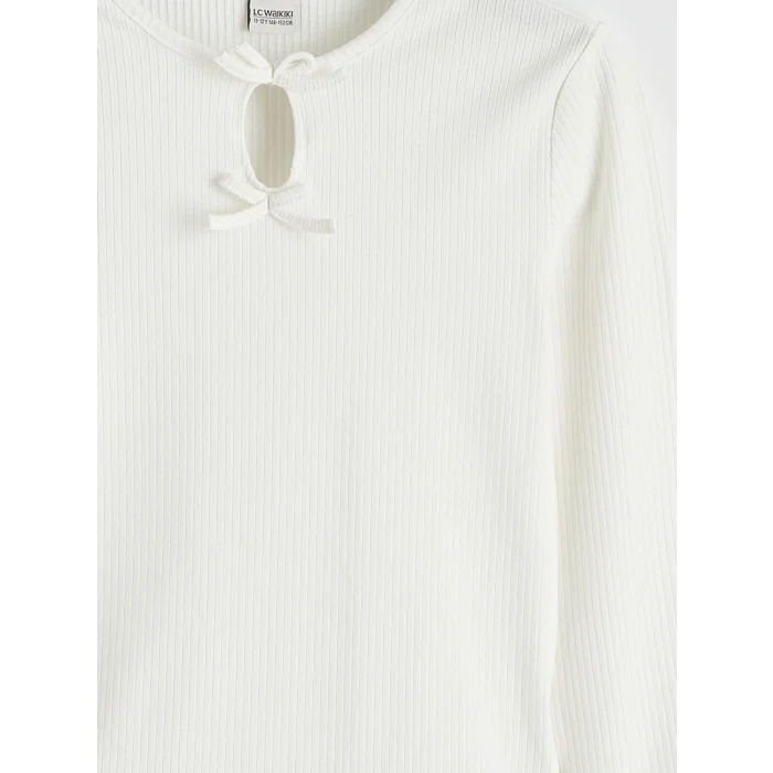 LCW Kids Ekru Fiyonk Detaylı Kız Çocuk Tişört