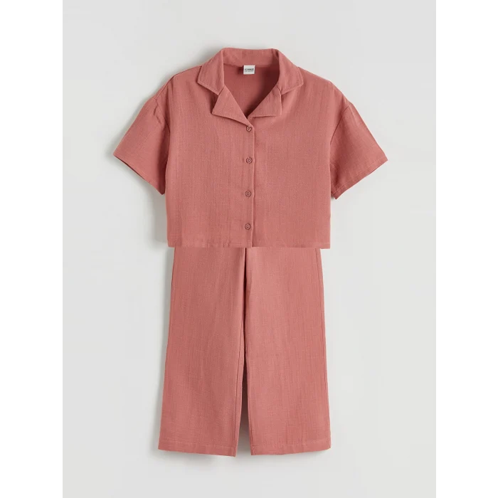 LCW Kids Pembe Basic Kız Çocuk Müslin Gömlek ve Pantolon