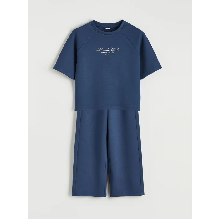 LCW Kids İndigo Baskılı Kız Çocuk Tişört ve Eşofman Alt