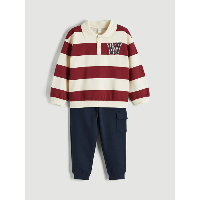 LCW Kids Bordo Çizgili Erkek Çocuk Sweatshirt ve Eşofman Takım