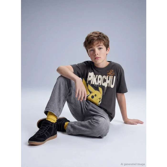 LCW Kids Antrasit Pikachu Baskılı Erkek Çocuk Tişört