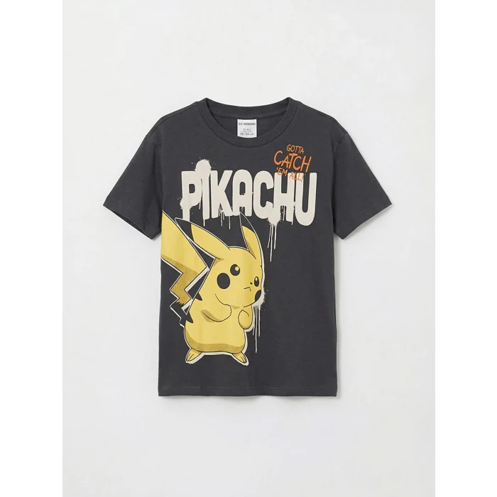 LCW Kids Antrasit Pikachu Baskılı Erkek Çocuk Tişört