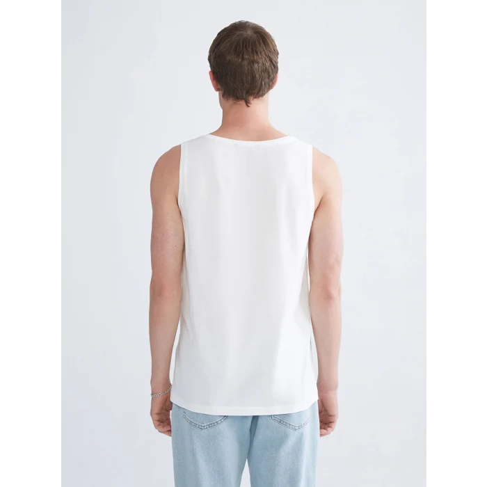 XSIDE Ekru Bisiklet Yaka Baskılı Erkek Kolsuz Tişört