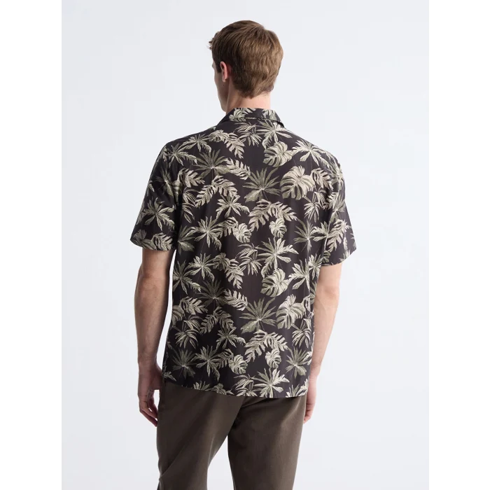 SOUTHBLUE Kahverengi Regular Fit Resort Yaka Kısa Kollu Desenli Poplin Erkek Gömlek