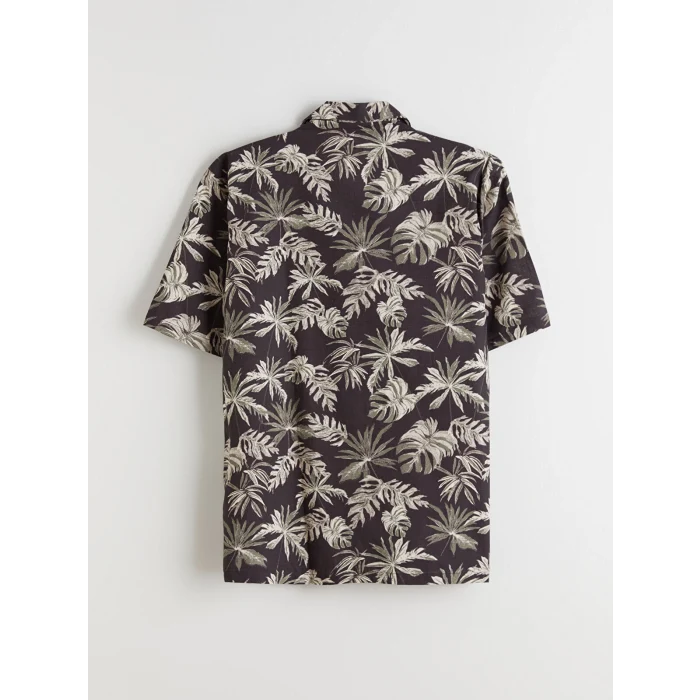 SOUTHBLUE Kahverengi Regular Fit Resort Yaka Kısa Kollu Desenli Poplin Erkek Gömlek