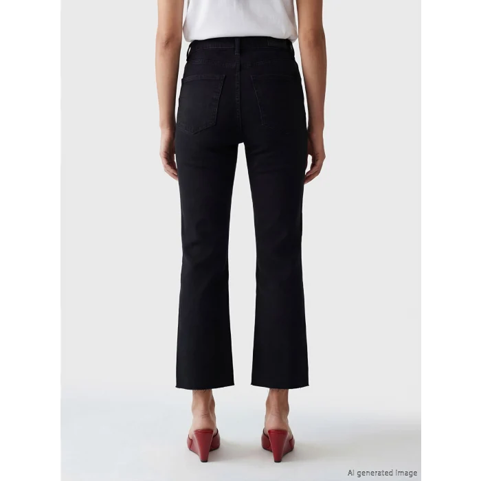 LCW Jeans Siyah Yüksek Bel Crop Flare Kadın Jean Pantolon