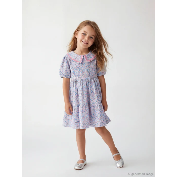 LCW Kids Mavi Çiçekli Kız Çocuk Elbise