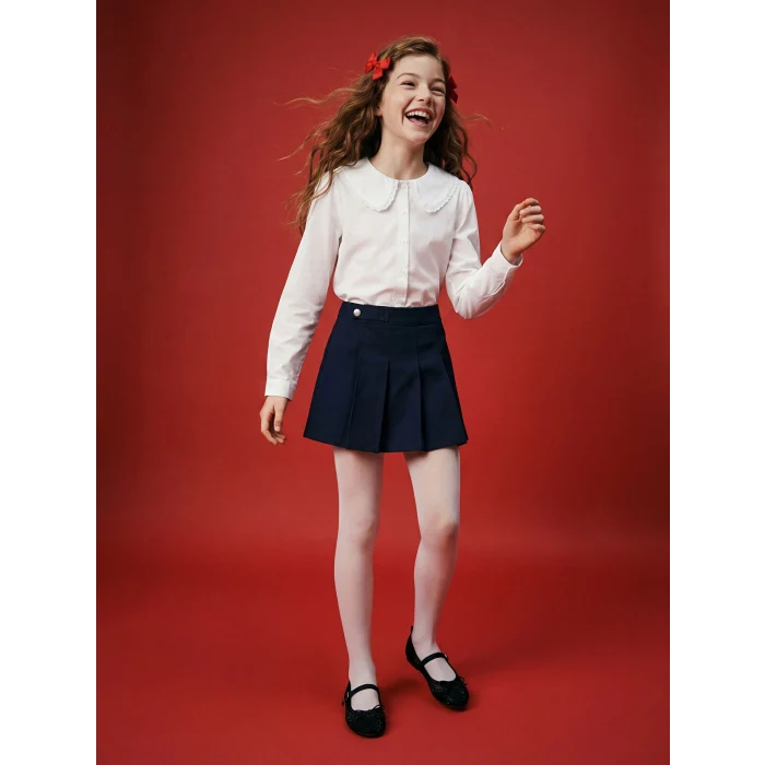 LCW Kids Siyah Pileli Kız Çocuk Gabardin Şort Etek