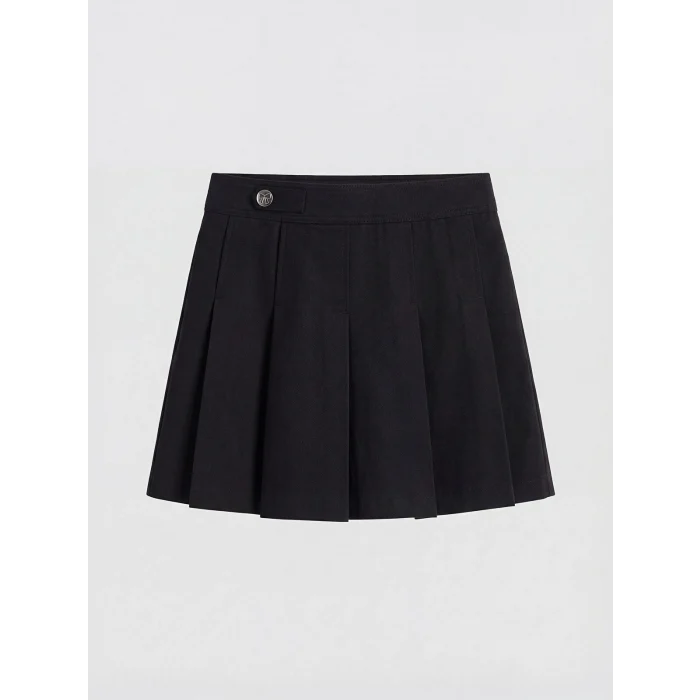 LCW Kids Siyah Pileli Kız Çocuk Gabardin Şort Etek