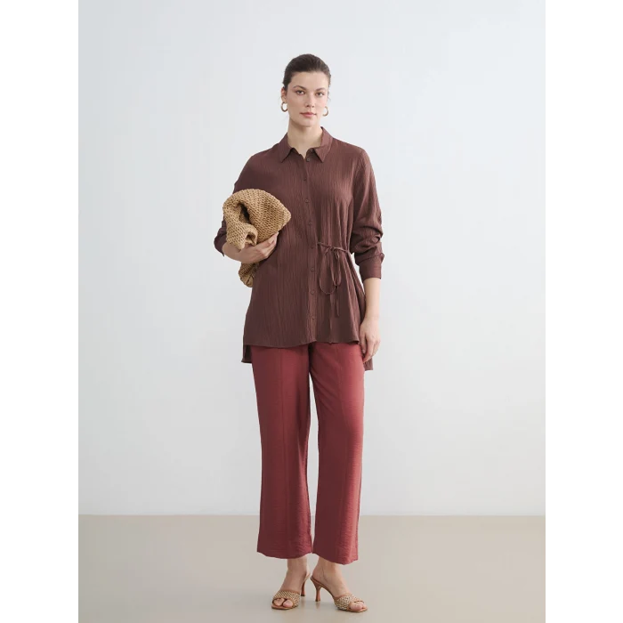 LCWAIKIKI Classic Kahverengi Dokulu Kadın Gömlek Tunik