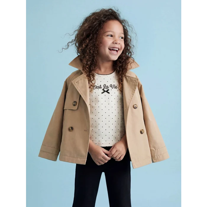 LCW Kids Ekru Bisiklet Yaka Kız Çocuk Fitilli Tişört