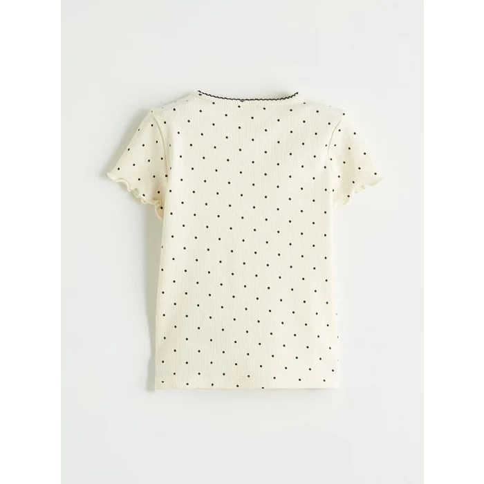 LCW Kids Ekru Bisiklet Yaka Kız Çocuk Fitilli Tişört