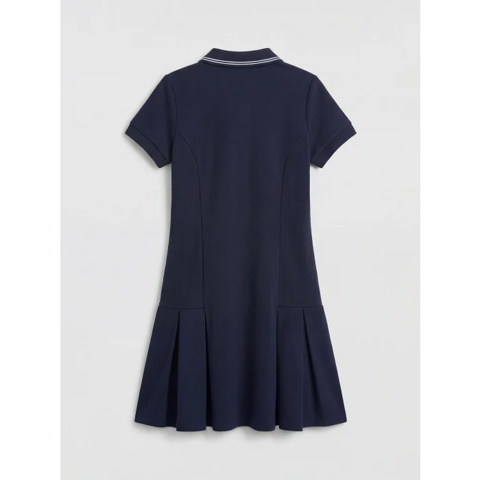 LCW Kids Lacivert Pileli Polo Yaka Kız Çocuk Elbise