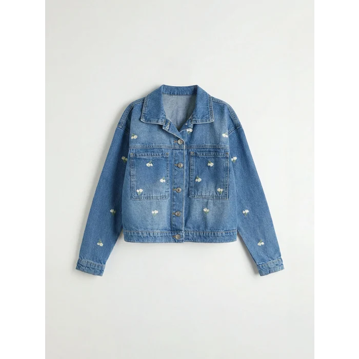 LCW Kids İndigo Çiçekli Kız Çocuk Jean Ceket