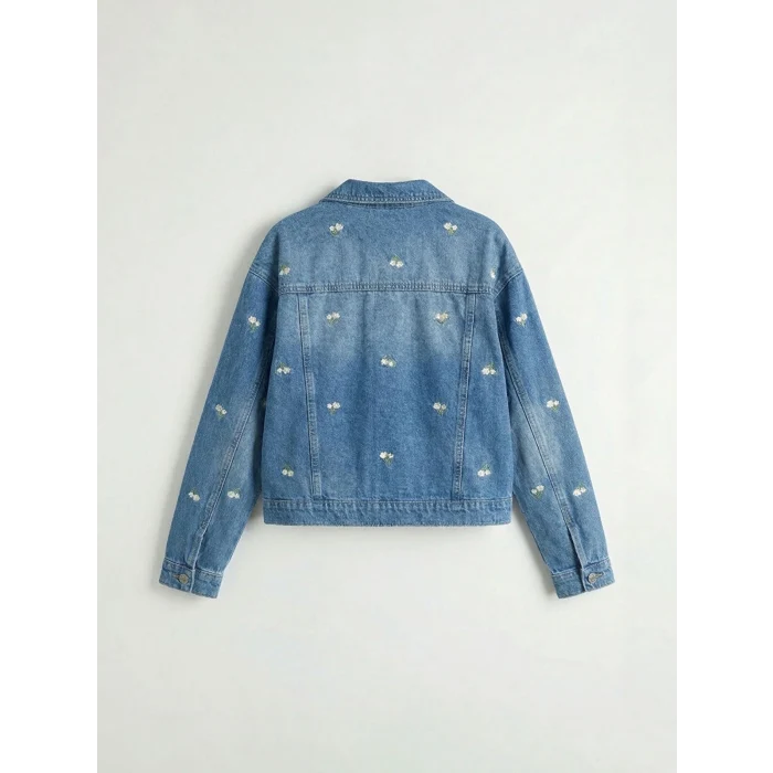 LCW Kids İndigo Çiçekli Kız Çocuk Jean Ceket