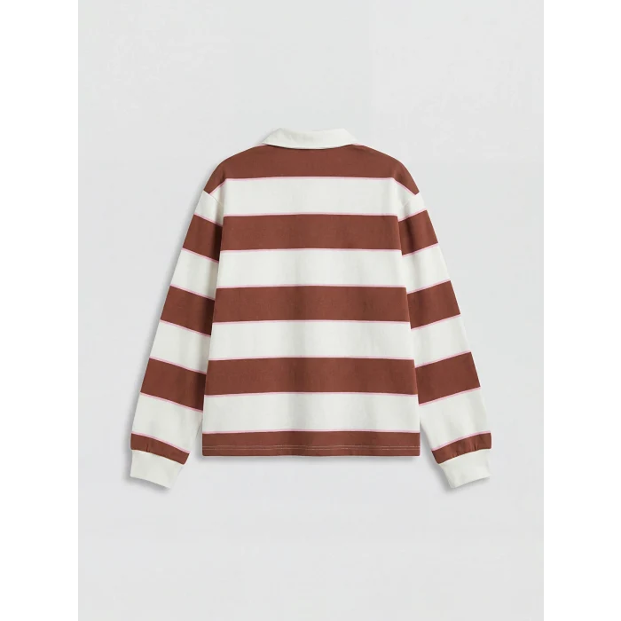 LCW Kids Kahverengi Polo Yaka Çizgili Kız Çocuk Tişört