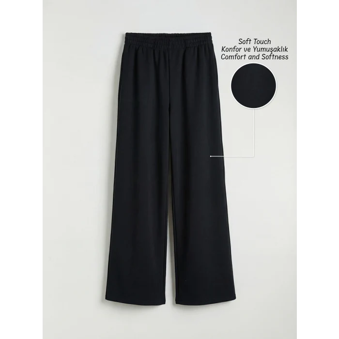 LCW Kids Siyah Geniş Paça Kız Çocuk Soft Touch Eşofman Altı