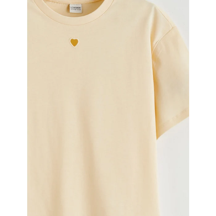 LCW Kids Sarı Bisiklet Yaka Kız Çocuk Tişört