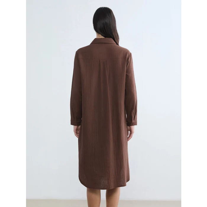 LCW EVERYDAY Kahverengi Dokulu Yırtmaçlı Gömlek Elbise