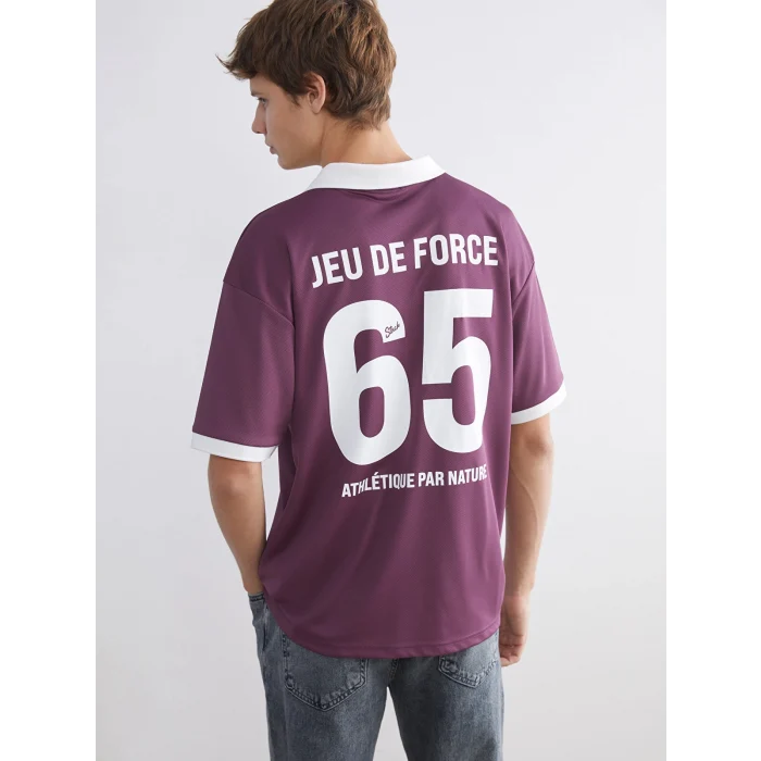 XSIDE Mürdüm Polo Yaka Baskılı Erkek Tişört