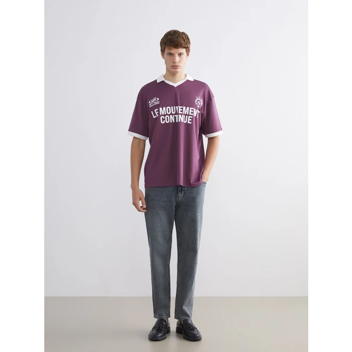 XSIDE Mürdüm Polo Yaka Baskılı Erkek Tişört