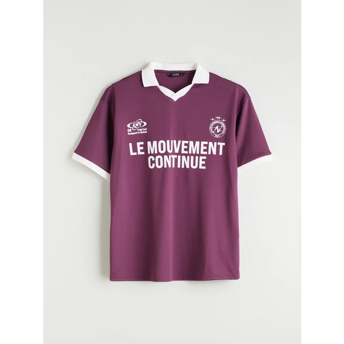 XSIDE Mürdüm Polo Yaka Baskılı Erkek Tişört