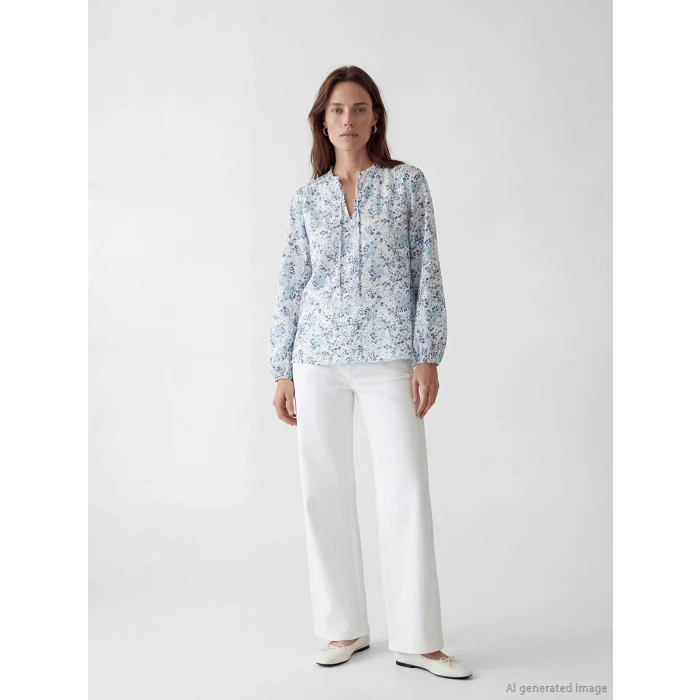 LCW Grace Ekru Bağlamalı Yaka Desenli Bluz