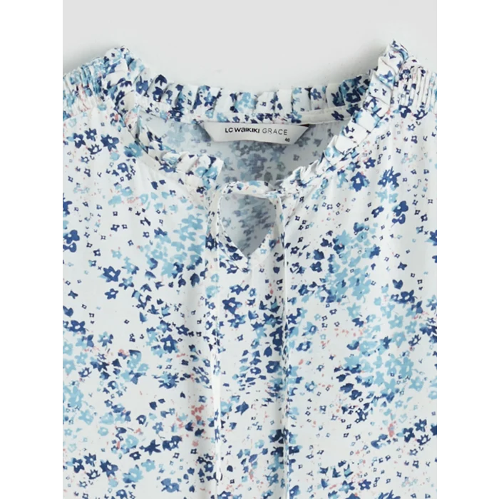 LCW Grace Ekru Bağlamalı Yaka Desenli Bluz