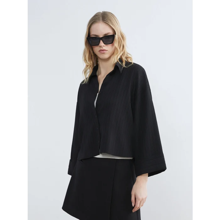 LCW Vision Siyah Çizgili Oversize Kadın Gömlek